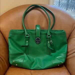TUMI Villa Turin Green Canvas w/ Leather Trim Commute Shoulder Tote Bag #73105D2
